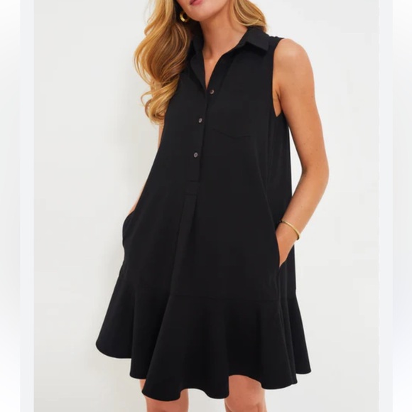 NEW Tuckernuck Callahan Black Crepe Sleeveless Swing Ruffle Hem Shirt Dress M - Picture 1 of 14